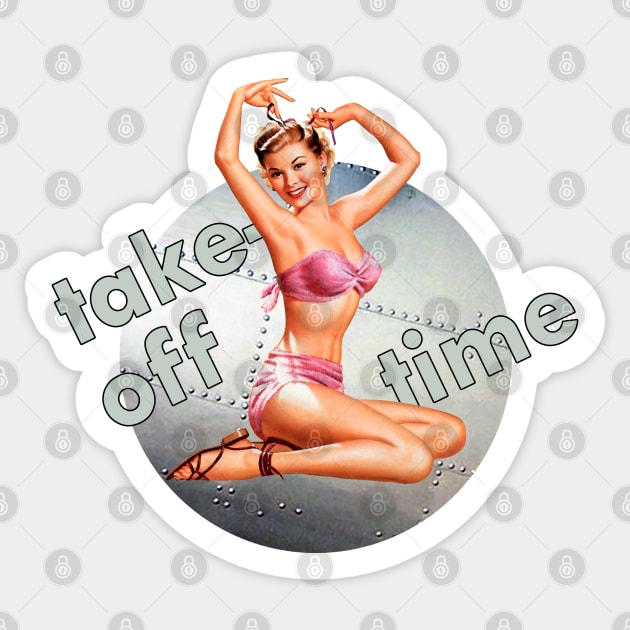 Pin up Girl bomber take off time nose art WW2 Poster Retro Sticker by Jose Luiz Filho